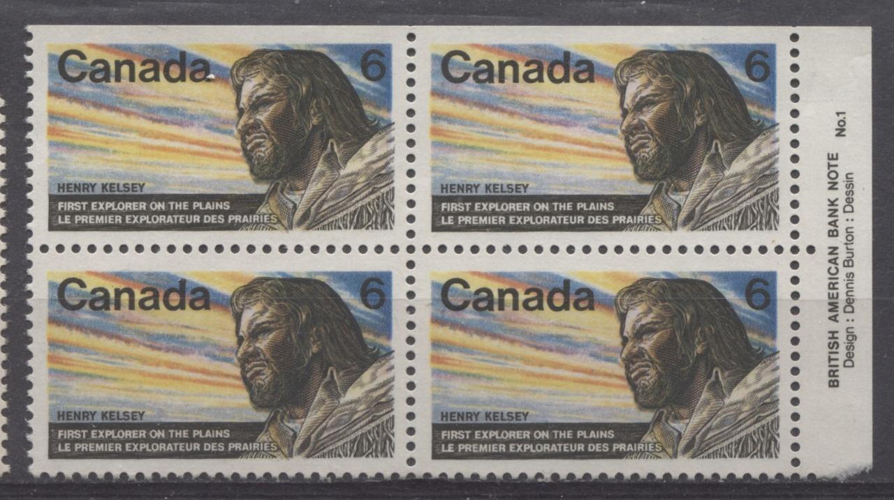Canada #512 (SG#654) 1970 6c Multicolored Henry Kelsey VF 75/80 NH DF No 1 UR PB Brixton Chrome 