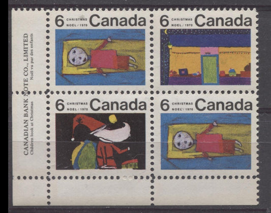 Canada #524, 526, 527 (SG#666-668) 6c Multicolored 1970 Christmas Issue LL Inscription Block HF Paper VF 75/80 NH Brixton Chrome 