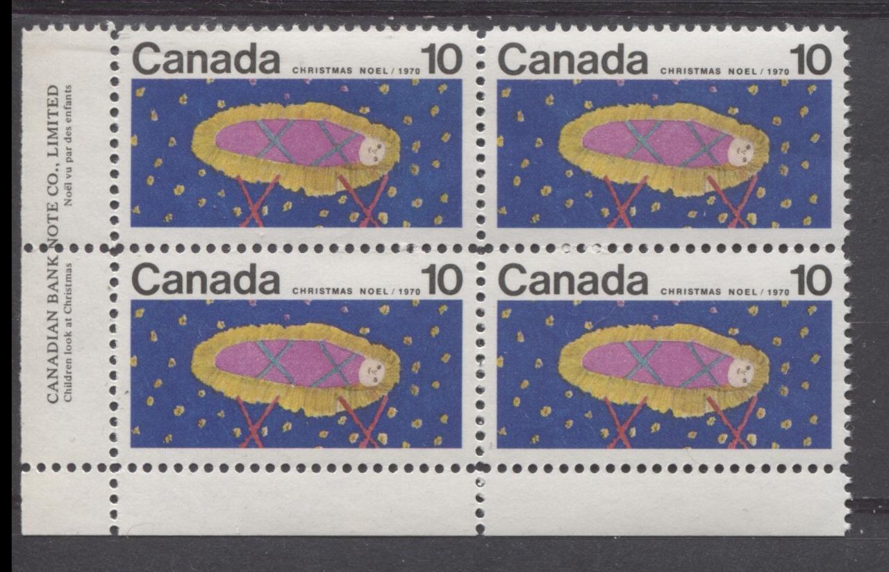 Canada #529 (SG#671) 10c Multicolored Christchild 1970 Christmas Issue LL Inscription Block HB Paper VF 75/80 NH Brixton Chrome 