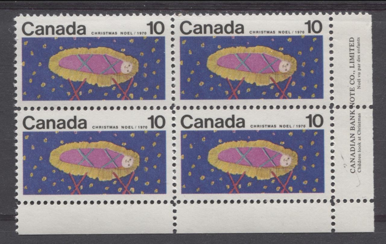 Canada #529 (SG#671) 10c Multicolored Christchild 1970 Christmas Issue LR Inscription Block HB Paper VF 75/80 NH Brixton Chrome 