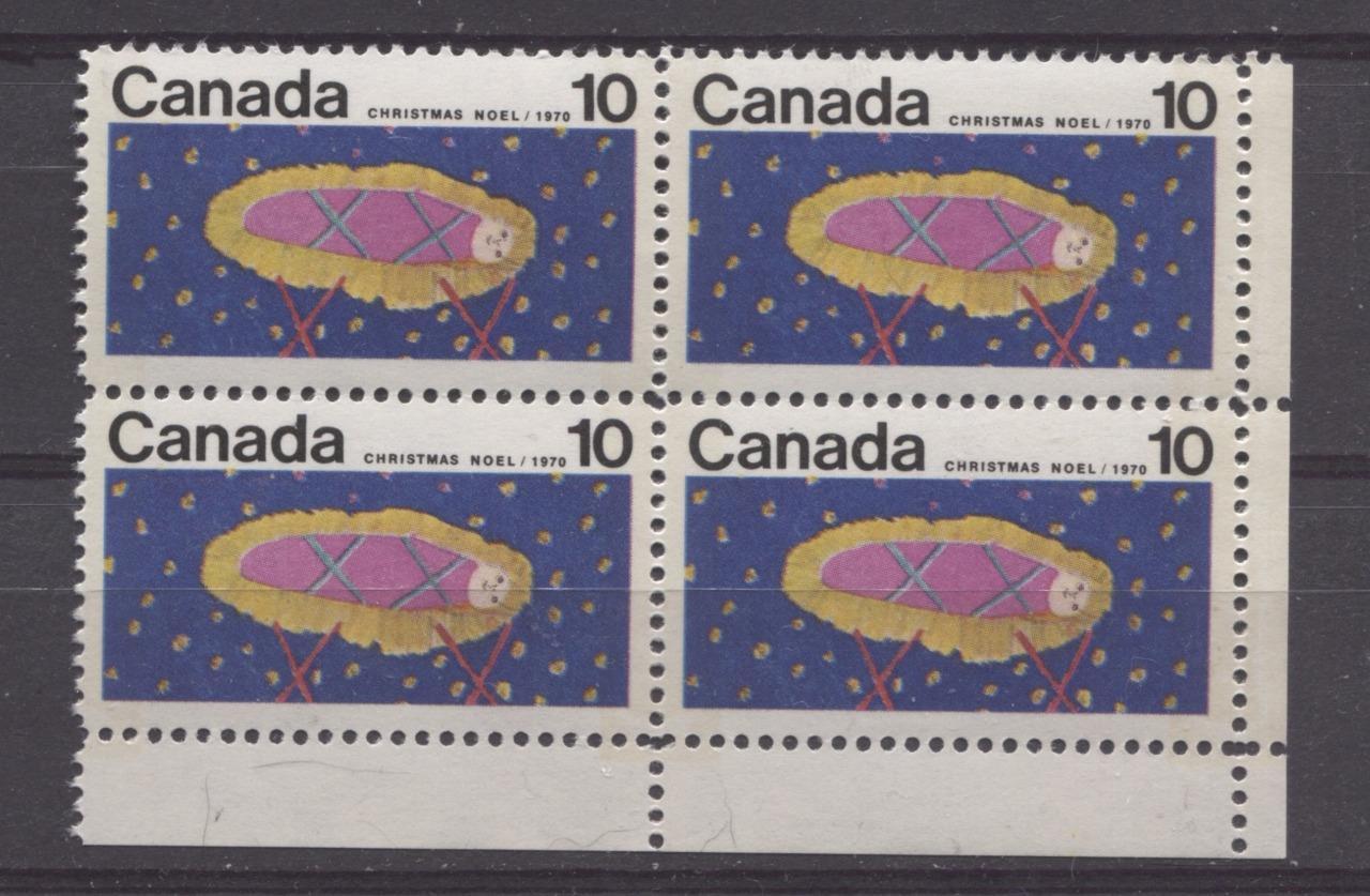 Canada #529p (SG#671p) 10c Multicolored Christchild 1970 Christmas Issue W2B Tagged LR Inscription Block HB Paper VF 75/80 NH Brixton Chrome 