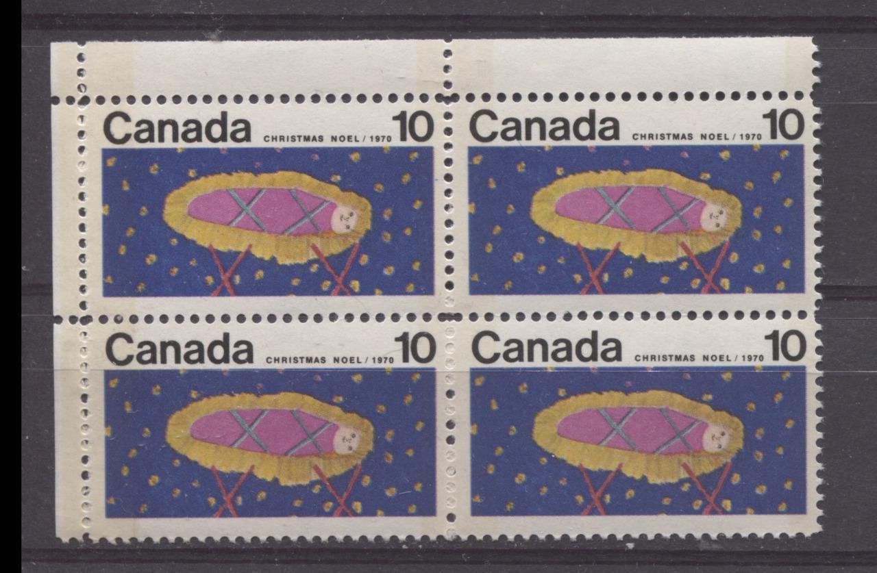Canada #529p (SG#671p) 10c Multicolored Christchild 1970 Christmas Issue W2B Tagged UL Inscription Block HB Paper VF 75/80 NH Brixton Chrome 