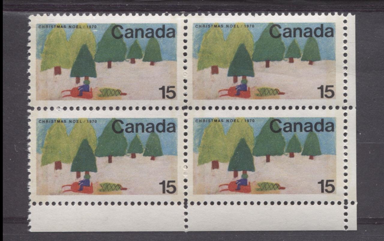 Canada #530p (SG#672p) 15c Multicolored Snowmobile 1970 Christmas Issue W2B Tagged LR Inscription Block MF Paper VF 75/80 NH Brixton Chrome 