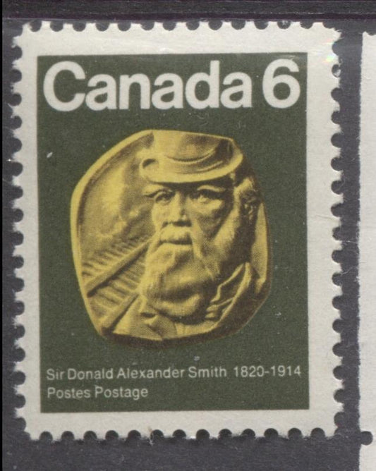 Canada #531 (SG#673) 6c Dark Green, Yellow, And Black 1970 Sir Donald Alexander Smith Issue HF/MF Paper VF 75/80 NH Brixton Chrome 
