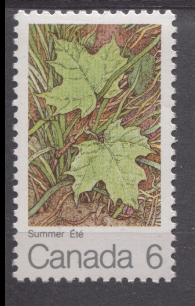 Canada #536 (SG#678) 6c Multicoloured Summer 1971 Maple Leaf In Four Seasons Issue HF/HF-fl, HB, LD Paper VF 84 NH Brixton Chrome 