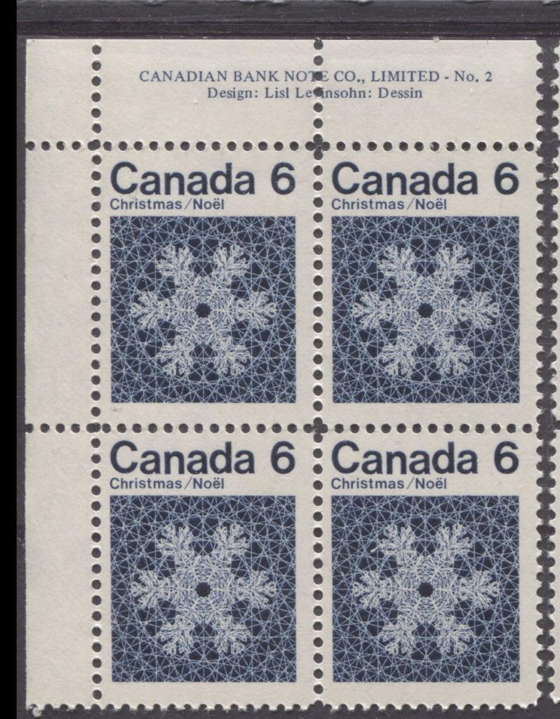Canada #554i (SG#687o) 6c Deep Blue Snowflake 1971 Christmas Issue Plate 2 DF-fl Paper F-70 NH Brixton Chrome 