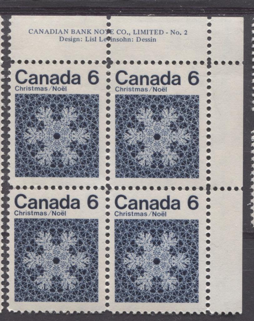 Canada #554i (SG#687o) 6c Deep Blue Snowflake 1971 Christmas Issue Plate 2 UR DF Paper F-70 NH Brixton Chrome 