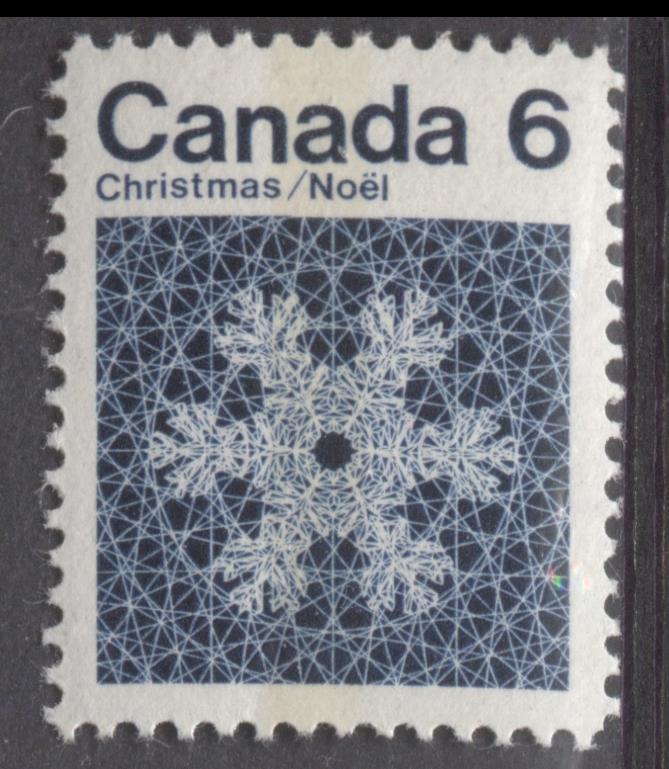 Canada #554p (SG#687p) 6c Indigo Snowflake 1971 Christmas Issue WCB Tagging HF/MF-fl Paper VF-84 NH Brixton Chrome 