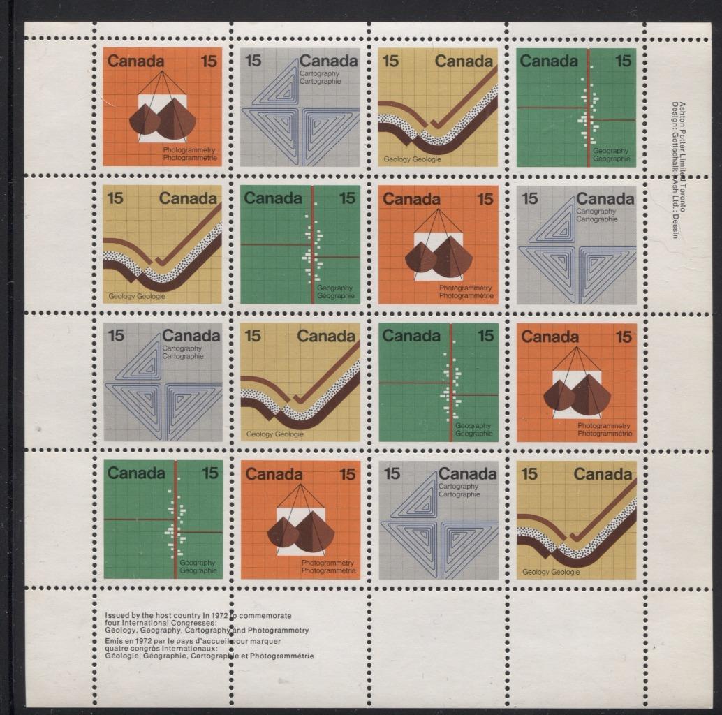 Canada #585a (SG#741a) 15c Multicoloured 1972 Earth Sciences UR Inscription Sheet LF/MF Paper VF-84 NH Brixton Chrome 