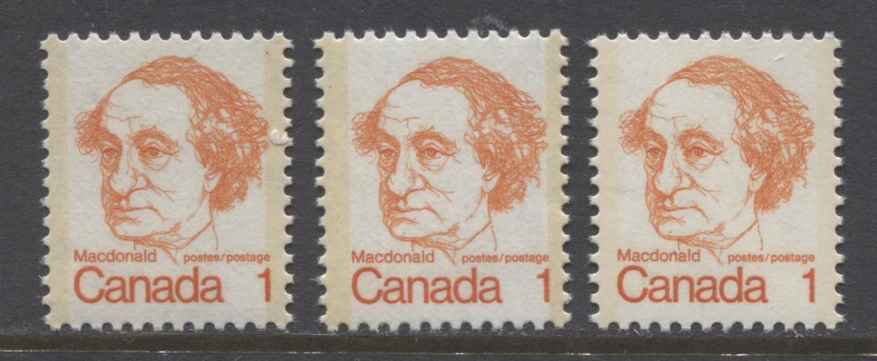 Canada #586ii (SG#693) 1c Orange Macdonald 1972-1978 Caricature Issue 1972-1977 Caricature 3 Different Papers VF-80 NH Brixton Chrome 