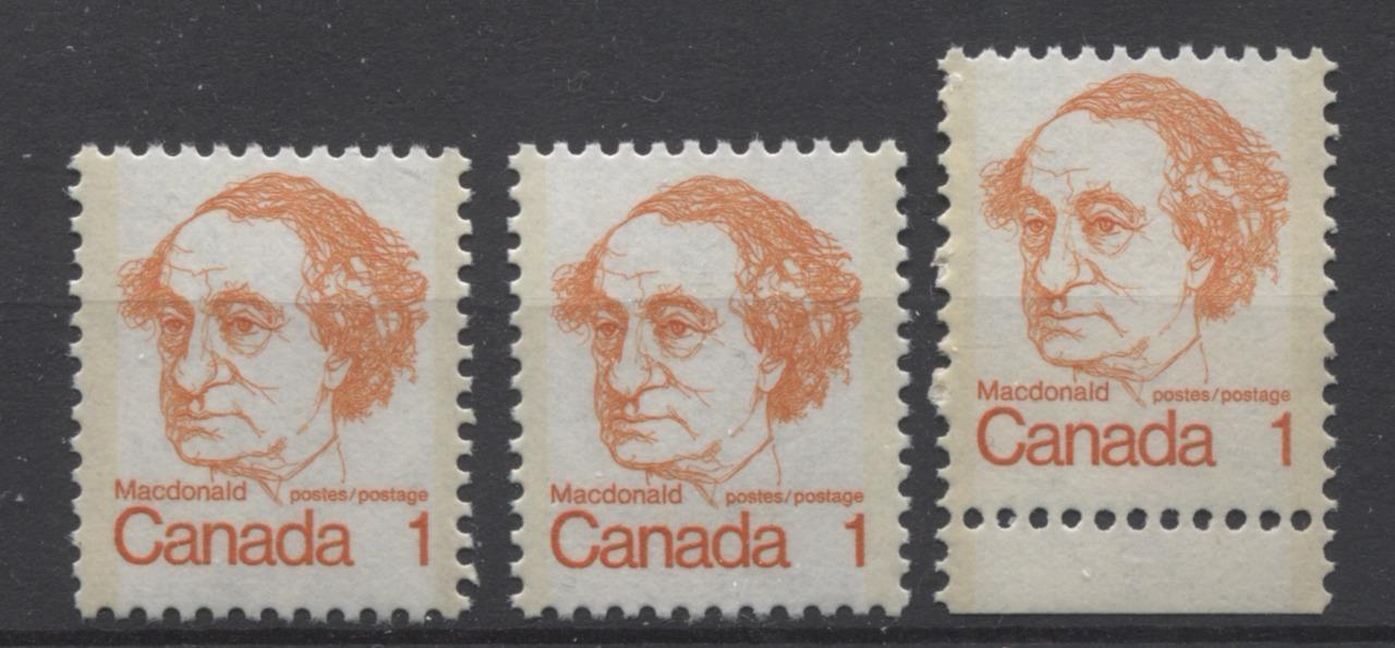 Canada #586/ii (SG#693) 1c Orange Macdonald 1972-1978 Caricature Issue LF & DF Paper 3 Types VF-75 NH Brixton Chrome 