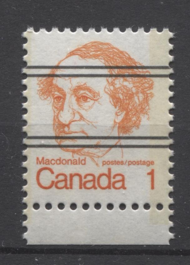 Canada #586xxi (SG#693) 1c Macdonald 1972-1978 Caricature Issue Precancel Horizontal LF Paper Type 1 VF-75 NH Brixton Chrome 