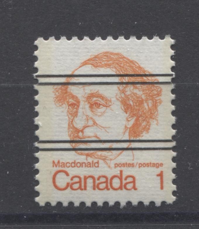 Canada #586xxii (SG#693) 1c Macdonald 1972-1978 Caricature Issue Precancel Horizontal Ribbed Paper Type 1 VF-75 NH Brixton Chrome 