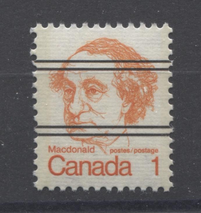 Canada #586xxii (SG#693) 1c Macdonald 1972-1978 Caricature Issue Precancel Horizontal Ribbed Paper Type 1 VF-84 NH Brixton Chrome 