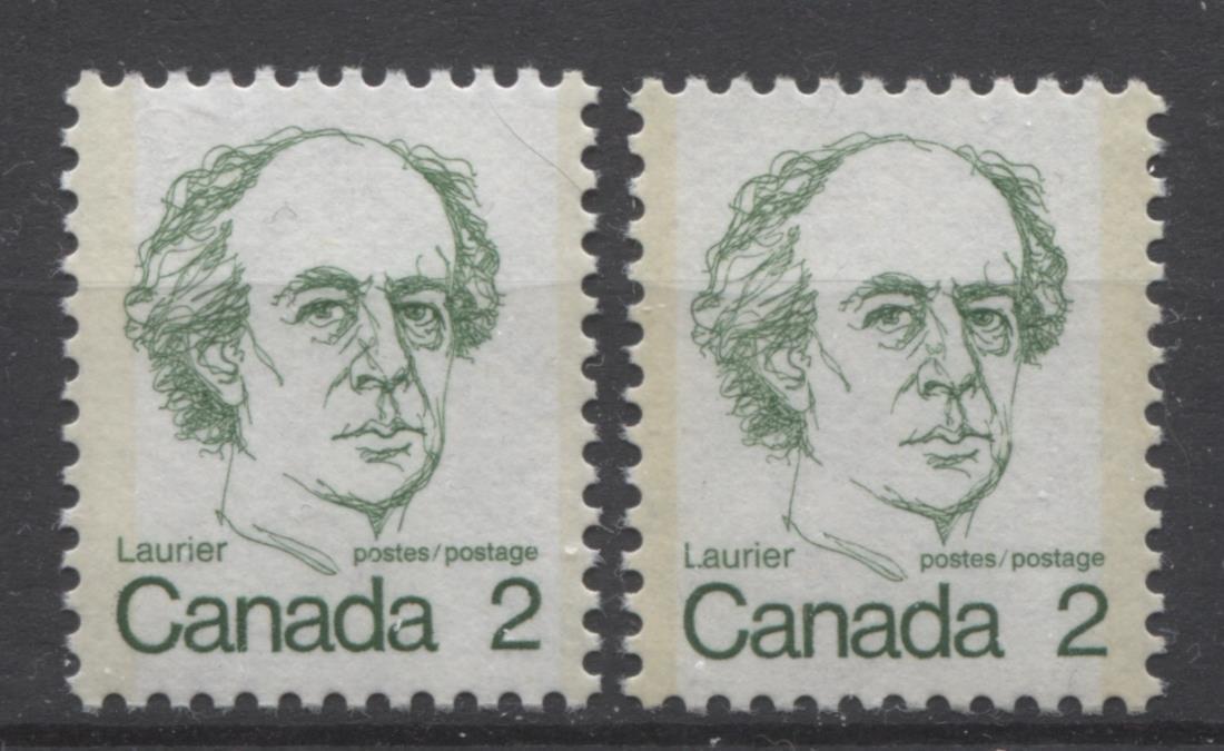 Canada #587 (SG#694) 2c Green Laurier 1972-1978 Caricature Issue MF/LF Paper Type 2 VF-84 NH Brixton Chrome 