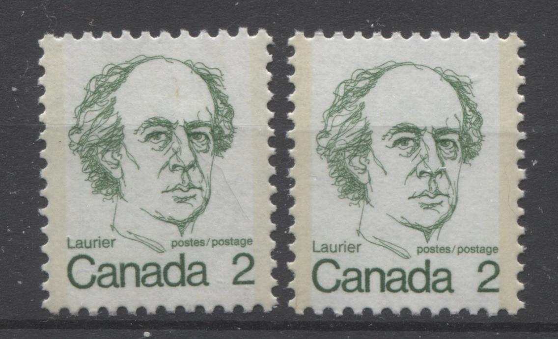 Canada #587 (SG#694) 2c Green Laurier 1972-1978 Caricature Issue MF/LF Paper Types 2 & 3 VF-80 NH Brixton Chrome 