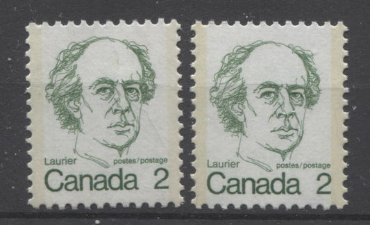 Canada #587 (SG#694) 2c Green Laurier 1972-1978 Caricature Issue MF/LF Paper Types 2 & 7 VF-80 NH Brixton Chrome 
