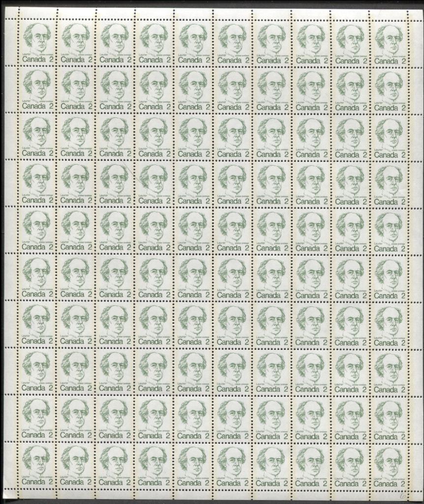 Canada #587ii (SG#694) 2c Green Laurier 1972-1978 Caricature Issue DF/NF Paper Type 3 Full Sheet VF-80 NH Brixton Chrome 