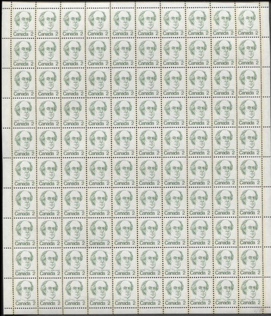 Canada #587ii (SG#694) 2c Green Laurier 1972-1978 Caricature Issue DF/NF Paper Type 3 Full Sheet VF-84 NH Brixton Chrome 