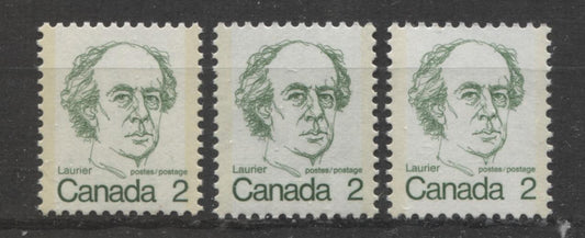 Canada #587iii (SG#694) 2c Green Laurier 1972-1978 Caricature Issue DF Paper Types 1, 3 & 7 VF-80 NH Brixton Chrome 