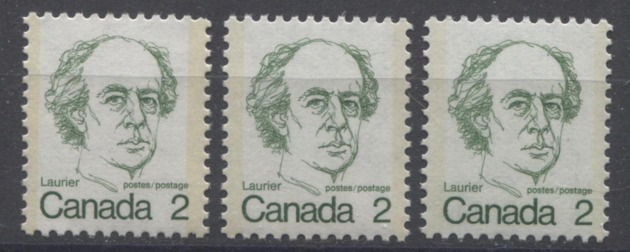 Canada #587ix (SG#694) 2c Green Laurier 1972-1978 Caricature Issue DF/F Paper Types 1, 4 & 5 VF-75 NH Brixton Chrome 
