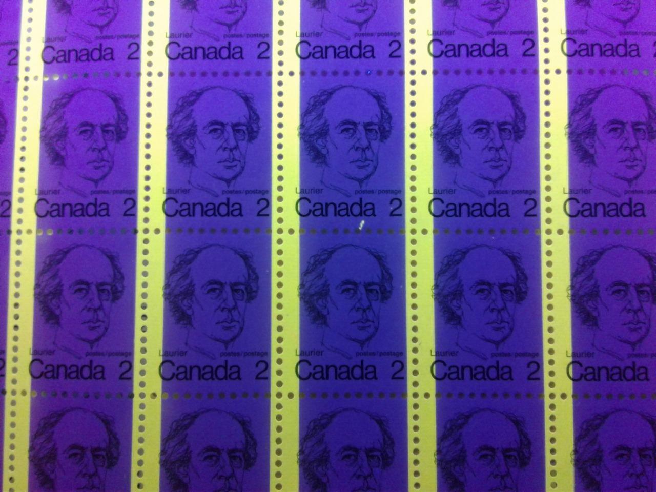 Canada #587v (SG#694) 2c Green Laurier 1972-1978 Caricature Issue DF Ribbed Paper Type 1 Full Sheet VF-75 NH Brixton Chrome 