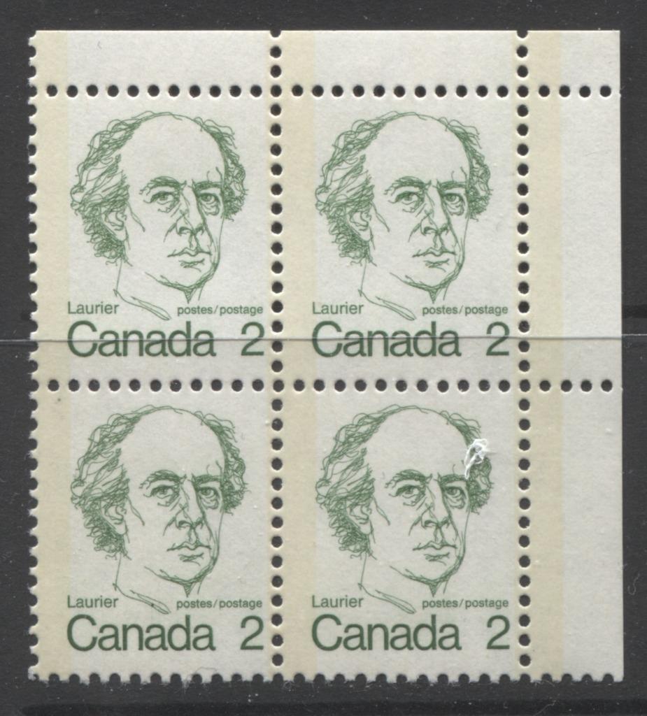 Canada #587vi (SG#694) 2c Green Laurier 1972-1978 Caricature Issue HF Paper Type 2 Blank UR F-70 NH Brixton Chrome 