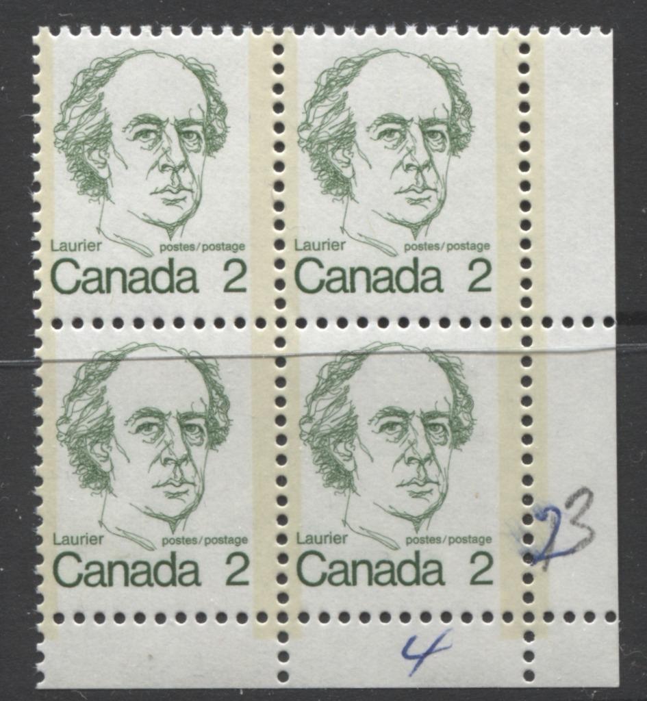 Canada #587vi (SG#694) 2c Green Laurier 1972-1978 Caricature Issue HF Paper Type 4 Blank LR F-70 NH Brixton Chrome 
