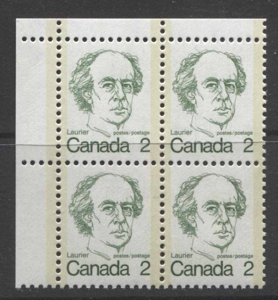 Canada #587vi (SG#694) 2c Green Laurier 1972-1978 Caricature Issue HF Paper Type 4 Blank UL VF-75 NH Brixton Chrome 