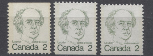 Canada #587viii (SG#694) 2c Dull Green Laurier 1972-1978 Caricature Issue Booklet Stamps 3 Different Papers VF-75 NH Brixton Chrome 