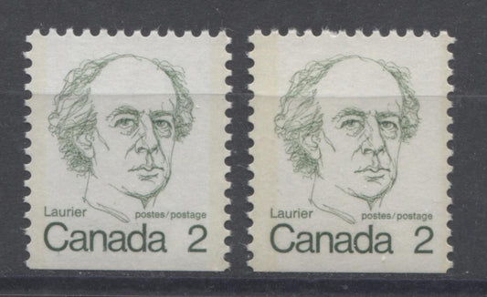Canada #587viii (SG#694) 2c Dull Green Laurier 1972-1978 Caricature Issue Booklet Stamps Paper Type 2 & 6 VF-80 NH Brixton Chrome 