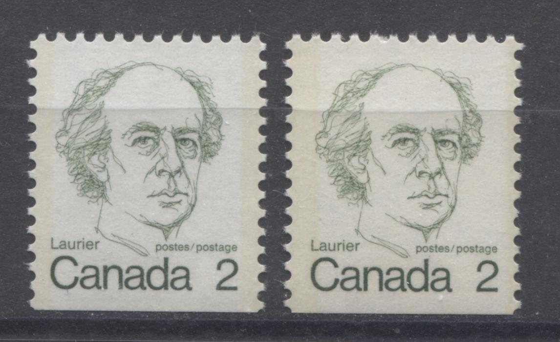 Canada #587viii (SG#694) 2c Dull Green Laurier 1972-1978 Caricature Issue Booklet Stamps Paper Type 2 & 6 VF-80 NH Brixton Chrome 