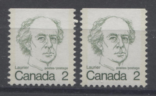 Canada #587viii (SG#694) 2c Dull Green Laurier 1972-1978 Caricature Issue Booklet Stamps Paper Types 1 & 6 VF-80 NH Brixton Chrome 