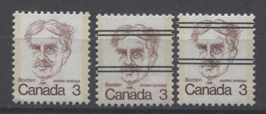 Canada #588, 588xx (SG#695) 3c Maroon Borden 1972-1978 Caricature Issue LF Paper Types 3 & 6 VF-75 NH Brixton Chrome 