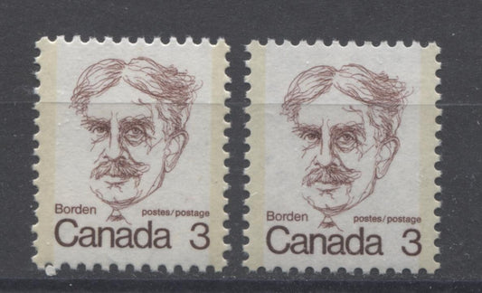 Canada #588 (SG#695) 3c Maroon Borden 1972-1978 Caricature Issue LF Paper Types 1 & 7 VF-80 NH Brixton Chrome 