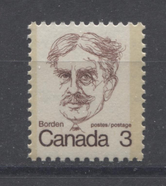 Canada #588i (SG#695) 3c Maroon Borden 1972-1978 Caricature Issue NF Paper Type 1 Tag Spots F-70 NH Brixton Chrome 