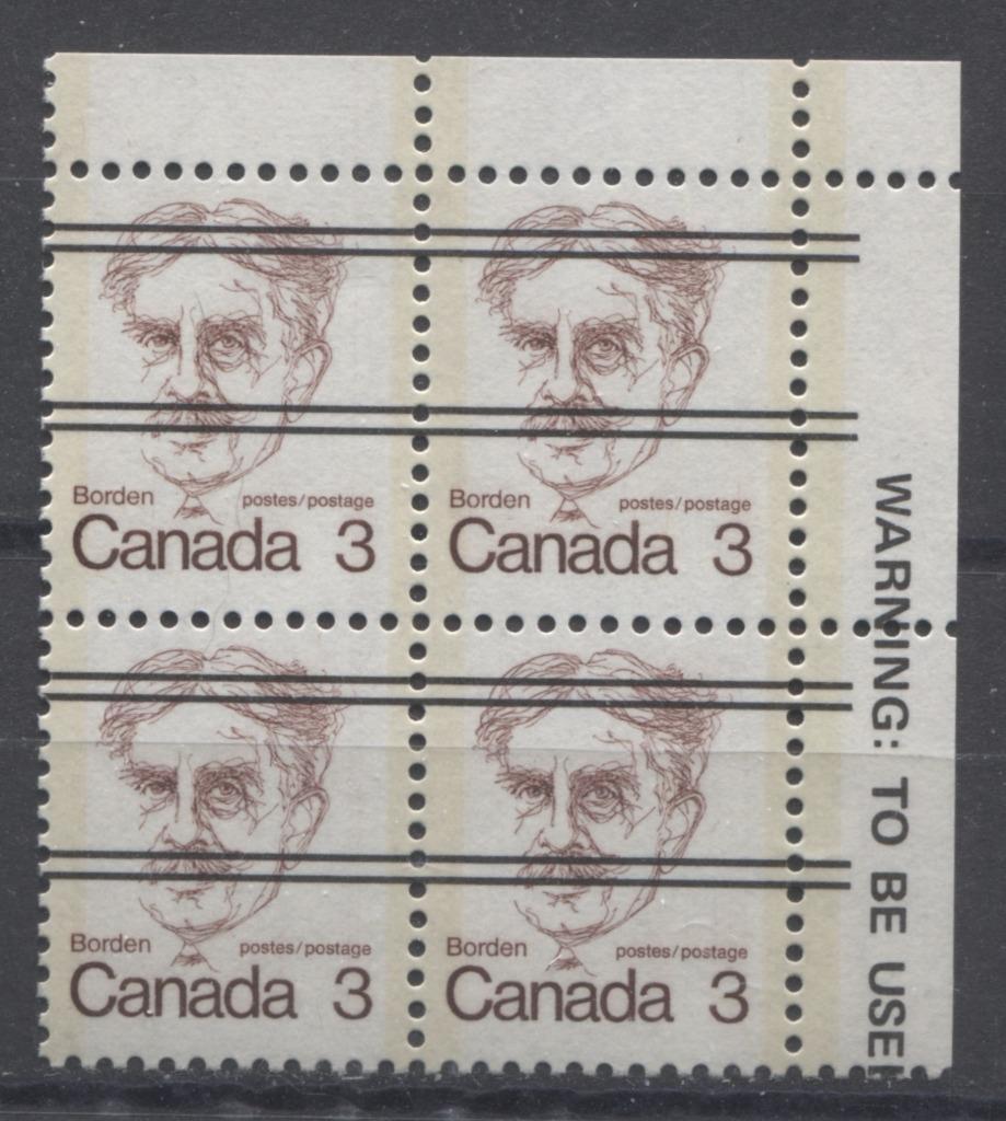 Canada #588xx (SG#695) 3c Maroon Borden 1972-1978 Caricature Issue Precancel LF Paper Type 6 UR VF-75 NH Brixton Chrome 