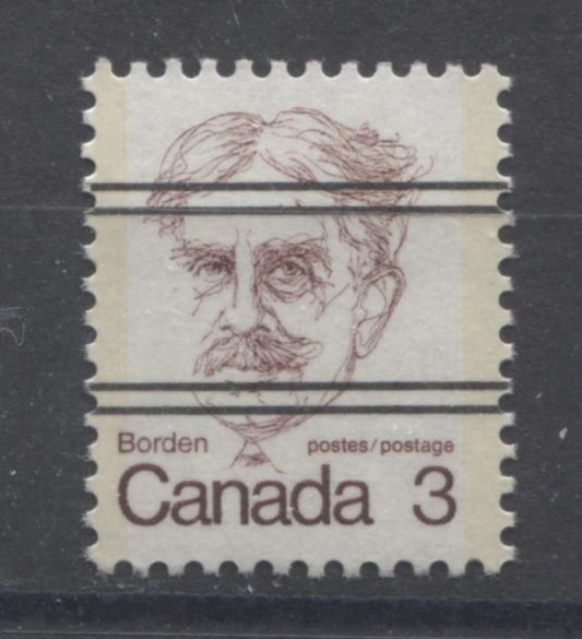 Canada #588xxi (SG#695) 3c Dull Maroon Borden 1972-1978 Caricature Issue Precancel NF Paper Type 1 F-70 NH Brixton Chrome 