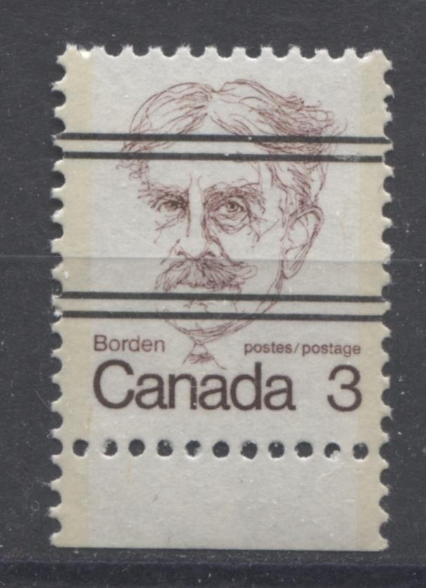Canada #588xxi (SG#695) 3c Dull Maroon Borden 1972-1978 Caricature Issue Precancel NF Paper Type 1 VF-80 NH Brixton Chrome 