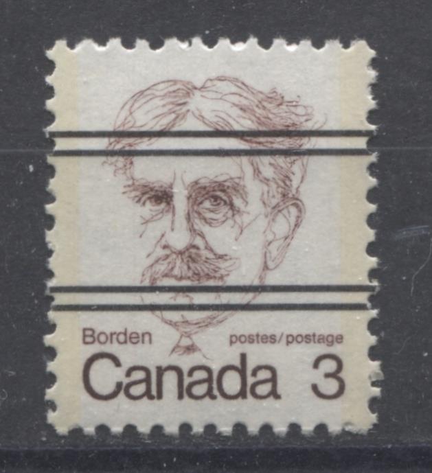 Canada #588xxi (SG#695) 3c Dull Maroon Borden 1972-1978 Caricature Issue Precancel NF Paper Type 1 VF-84 NH Brixton Chrome 