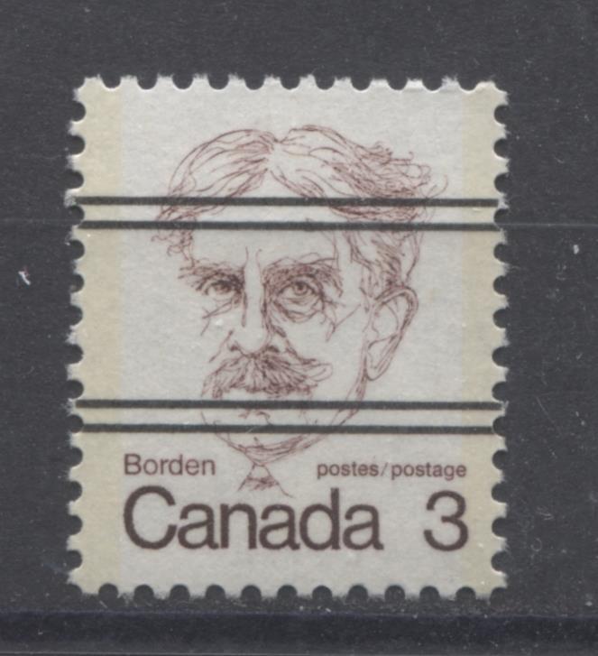 Canada #588xxi (SG#695) 3c ul Maroon Borden 1972-1978 Caricature Issue Precancel NF Paper Type 1 VF-75 NH Brixton Chrome 