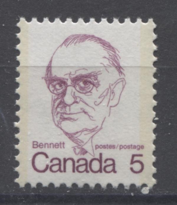 Canada #590 (SG#697) 5c Lilac Bennett 1972-1978 Caricature Issue LF Paper Type 1 VF-84 NH Brixton Chrome 