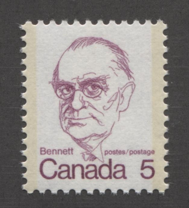 Canada #590 (SG#697) 5c Lilac Bennett 1972-1978 Caricature Issue LF Paper Type 13 VF-84 NH Brixton Chrome 