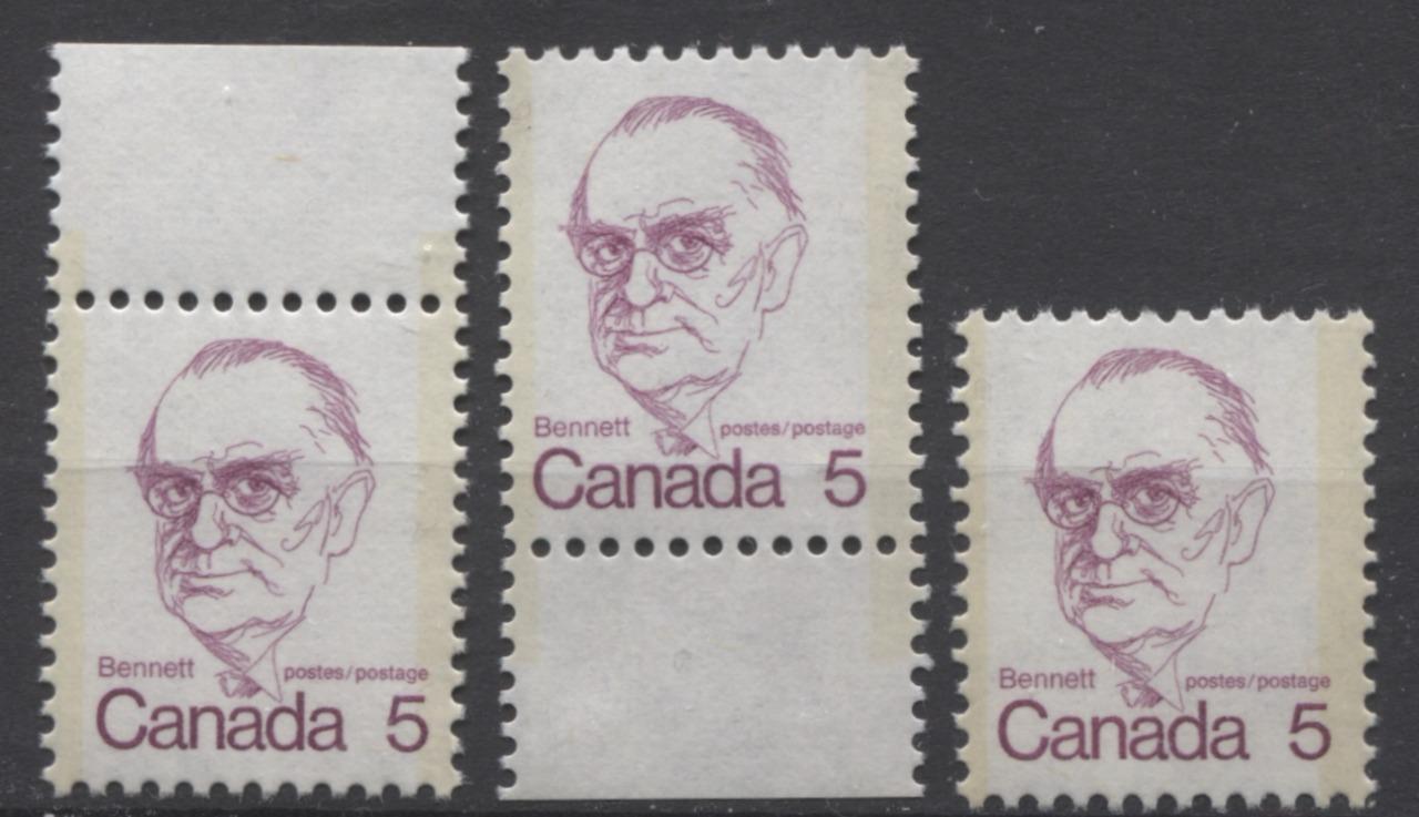 Canada #590 (SG#697) 5c Lilac Bennett 1972-1978 Caricature Issue LF Paper Types 1, 5 and 13 VF-75 NH Brixton Chrome 