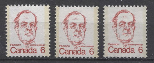 Canada #591, i, v (SG#698) 6c Scarlet Pearson 1972-1978 Caricature Issue NF, DF Ribbed & NF/MF Papers VF-75 NH Brixton Chrome 