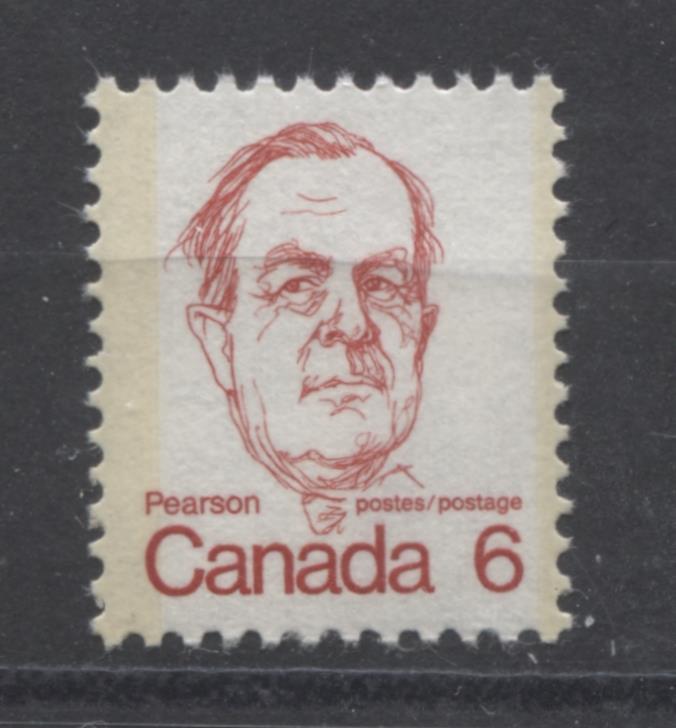 Canada #591 (SG#698) 6c Deep Rose Red Pearson 1972-1978 Caricature Issue NF Paper Type 2 VF-84 NH Brixton Chrome 