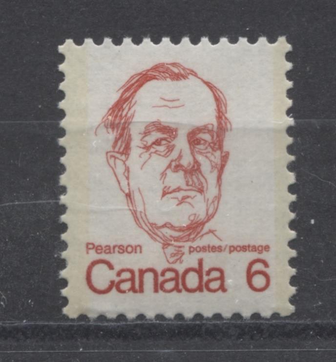 Canada #591i (SG#698) 6c Bright Scarlet Pearson 1972-1978 Caricature Issue DF Paper Type 1 VF-84 NH Brixton Chrome 