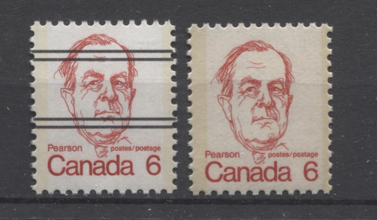 Canada #591i, xxiii (SG#698) 6c Scarlet Pearson 1972-1978 Caricature Issue DF & MF Papers VF-80 NH Brixton Chrome 
