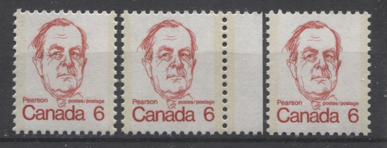 Canada #591iii (SG#698) 6c Scarlet Pearson 1972-1978 Caricature Issue LF Paper Types 2, 3 & 4 VF-75 NH Brixton Chrome 