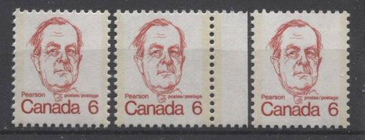 Canada #591iii (SG#698) 6c Scarlet Pearson 1972-1978 Caricature Issue LF Paper Types 2, 3 & 4 VF-75 NH Brixton Chrome 